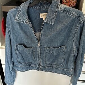 Women's Blue Denim Zip-Front Jacket boxy for target new large